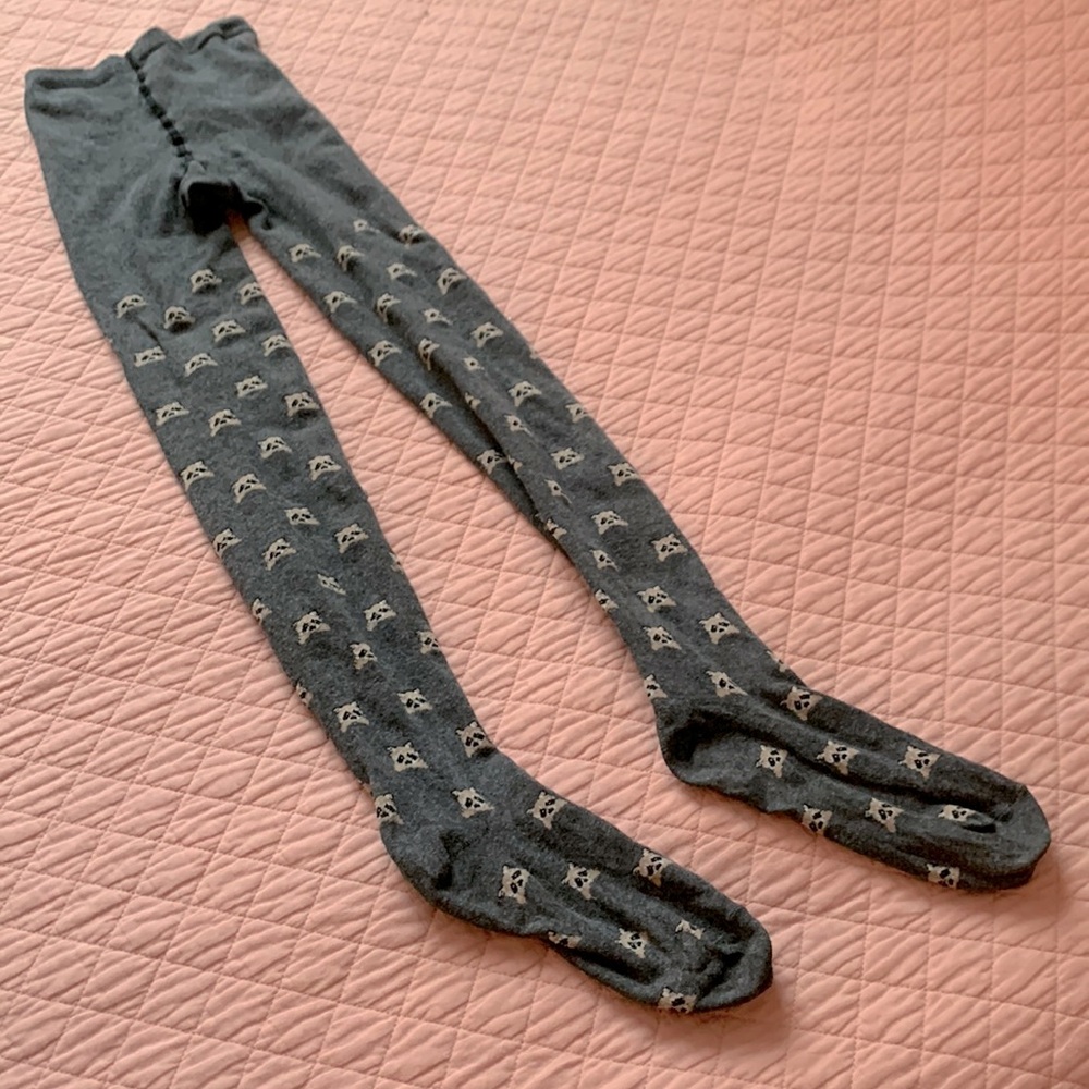 Tights - Charcoal Grey with little racccon faces - medium large